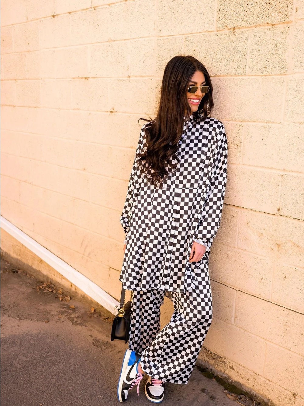 Dressed in LALA Satin Playsuit in Checkerboard Size Small